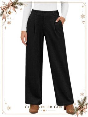High Waisted Corduroy Straight Leg Pleated Trousers